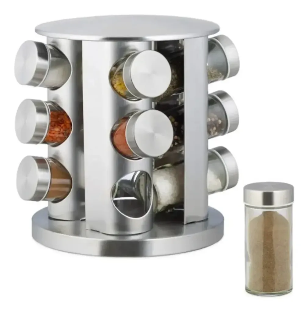 CONDIMENTERO ESPECIAS ACERO INOXIDABLE GIRATORIO X12.webp